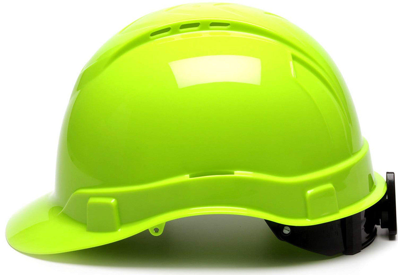 Pyramex Ridgeline Vented Hi-Viz Lime Cap Style Hard Hat - 4 Point Suspensions