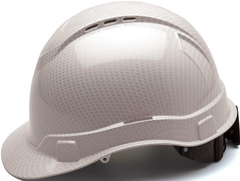 Pyramex Vented Cap Style Ridgeline Hard Hat Shiny White Pattern - 6 Point Ratchet Suspensions