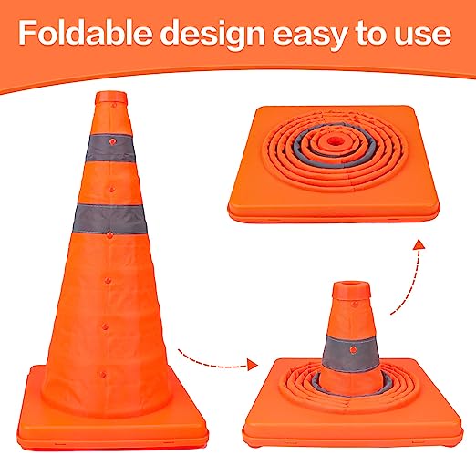 18 Inch Collapsible Traffic Safety Cones - Parking Cones with Reflective Collars,Orange Safety Cones for Parking lot，Driveway, Driving Training etc.