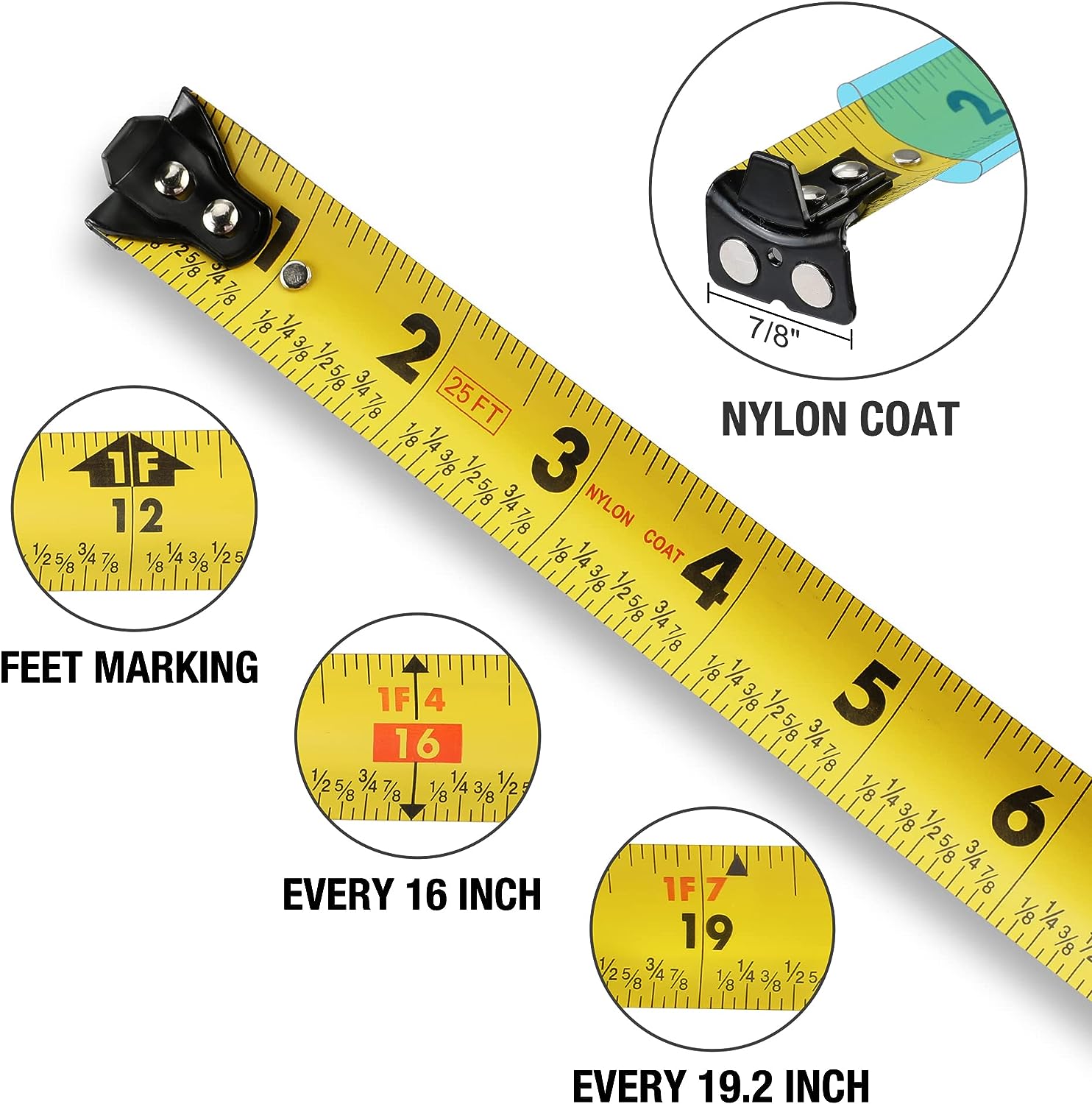WISEUP Metric Tape Measure 16 ft with Fractions 1/16,Easy to Read,Magnetic  Hook Measuring Tape with Belt Clip for  Surveyors,Engineers,Household,Carpentry,Construction 
