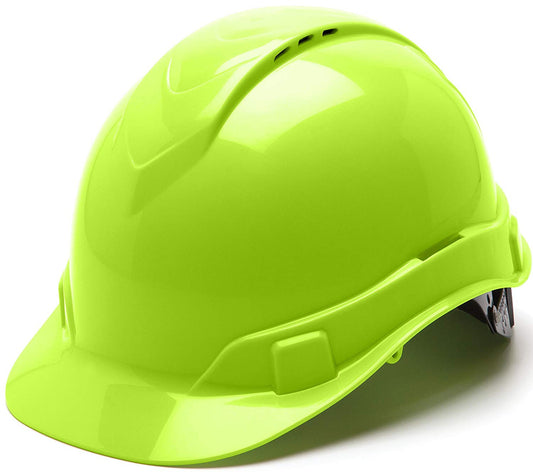 Pyramex Ridgeline Vented Hi-Viz Lime Cap Style Hard Hat - 4 Point Suspensions