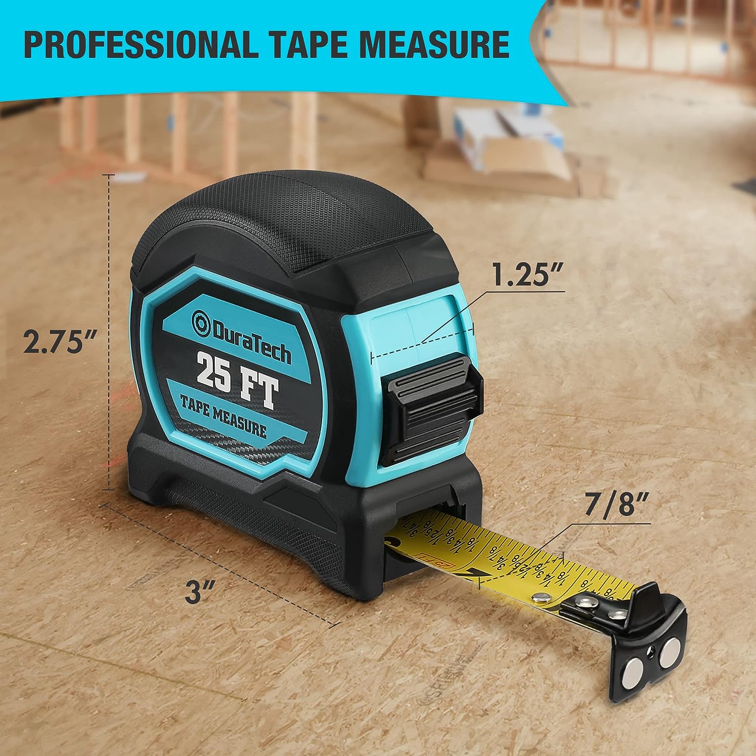 WISEUP Metric Tape Measure 16 ft with Fractions 1/16,Easy to Read,Magnetic  Hook Measuring Tape with Belt Clip for