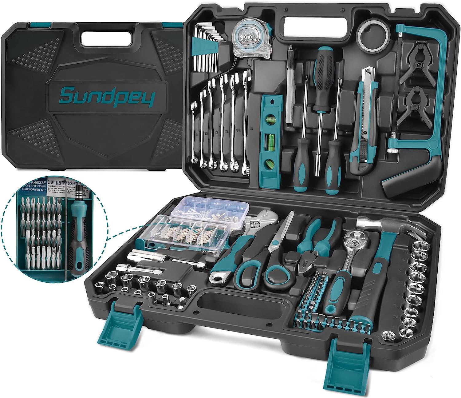 dekopro 128 piece tool set-general household hand tool kit, auto repair  tool set, with plastic toolbox storage case 