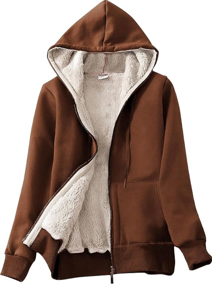 Women's Casual Full Zip Up Sherpa Lined Hoodie Sweatshirt Jacket Coat