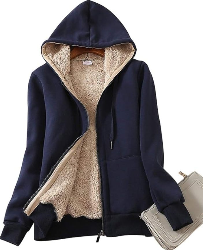 Women's Casual Full Zip Up Sherpa Lined Hoodie Sweatshirt Jacket Coat