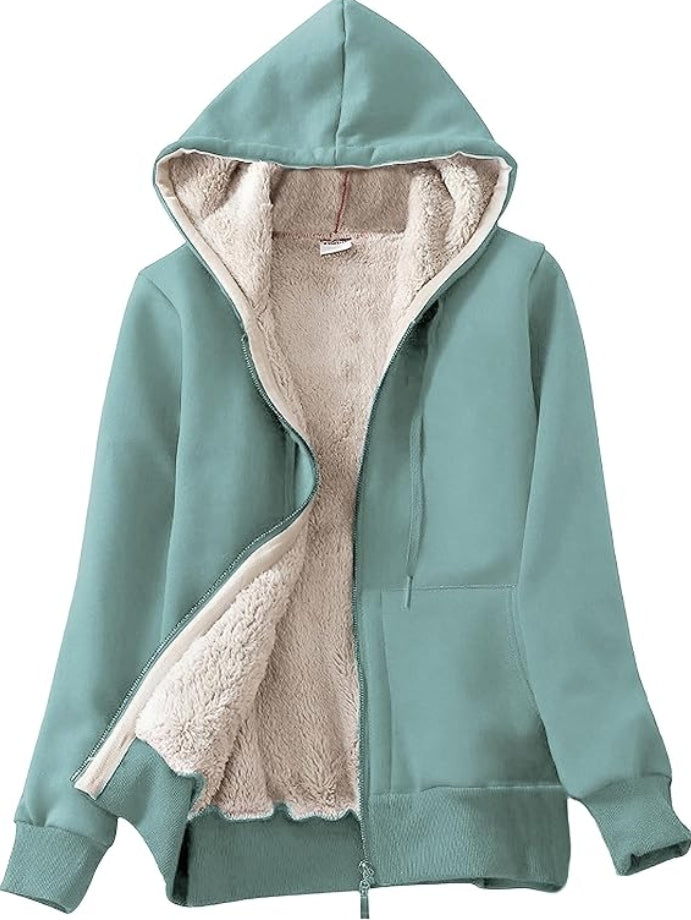 Women's Casual Full Zip Up Sherpa Lined Hoodie Sweatshirt Jacket Coat