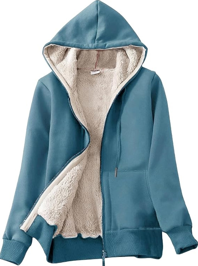 Women's Casual Full Zip Up Sherpa Lined Hoodie Sweatshirt Jacket Coat