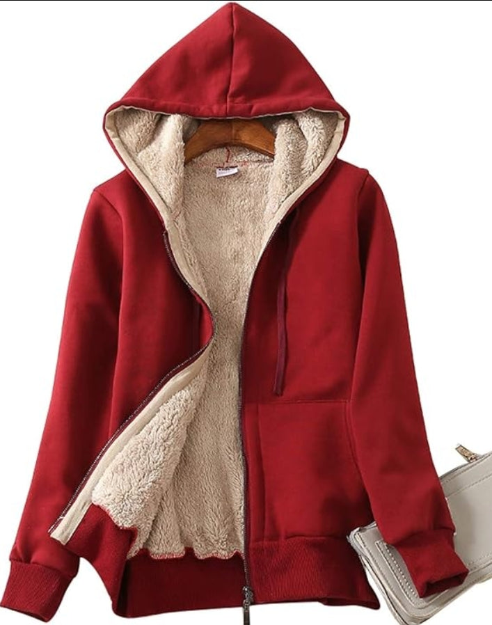 Women's Casual Full Zip Up Sherpa Lined Hoodie Sweatshirt Jacket Coat