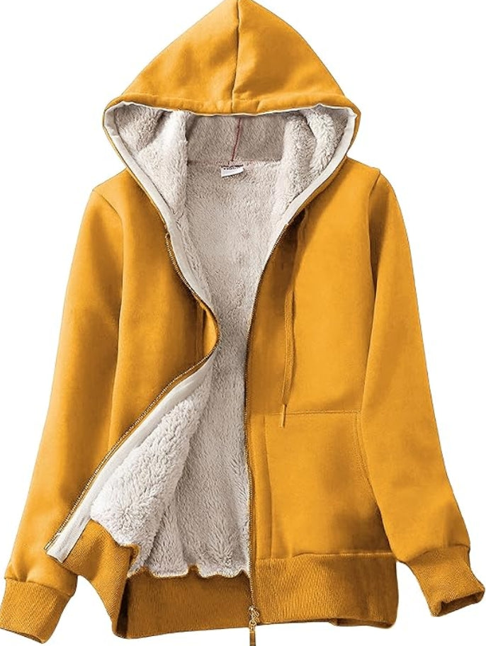 Women's Casual Full Zip Up Sherpa Lined Hoodie Sweatshirt Jacket Coat